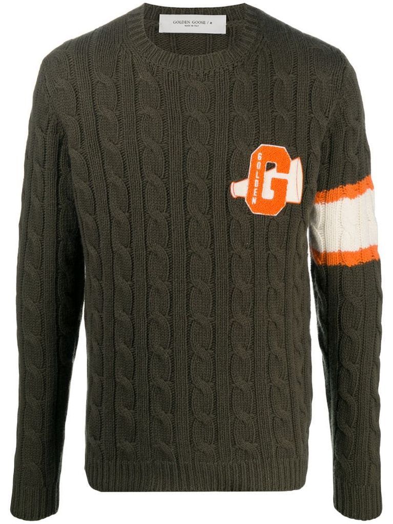 logo-patch cable-knit jumper