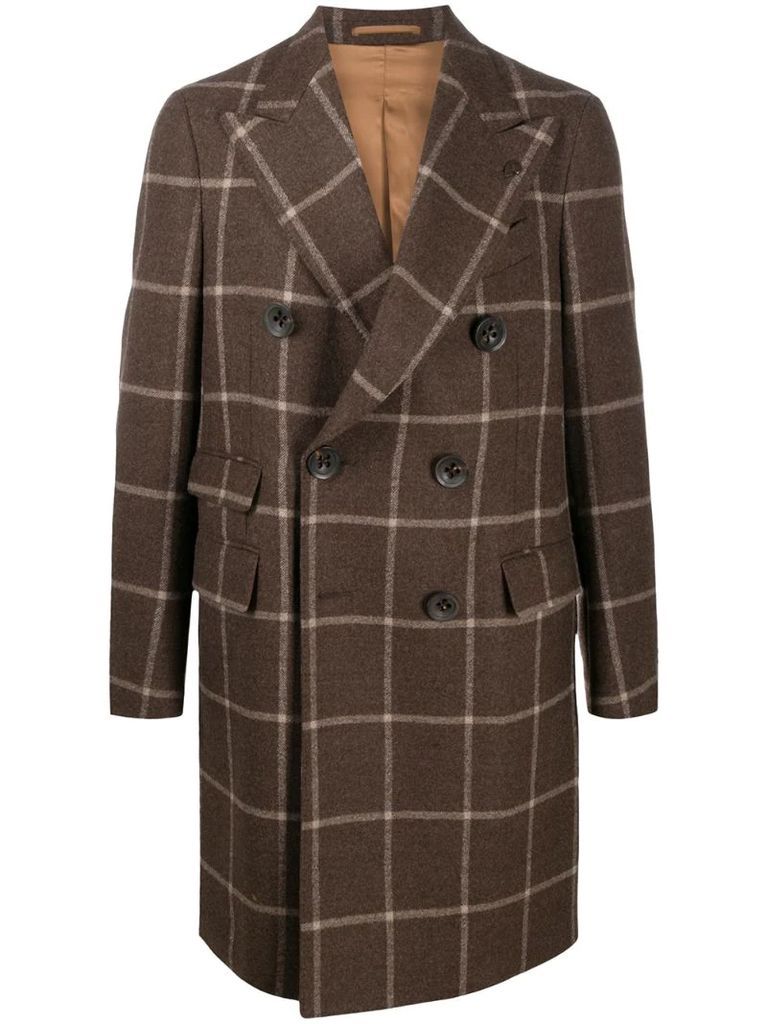 double-breasted check print coat