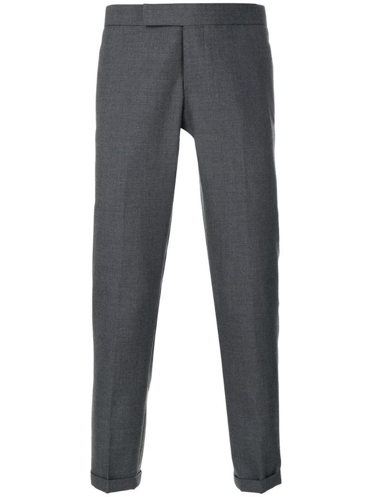 Engineered Striped Side Seam Solid Wool Twill Skinny Trouser