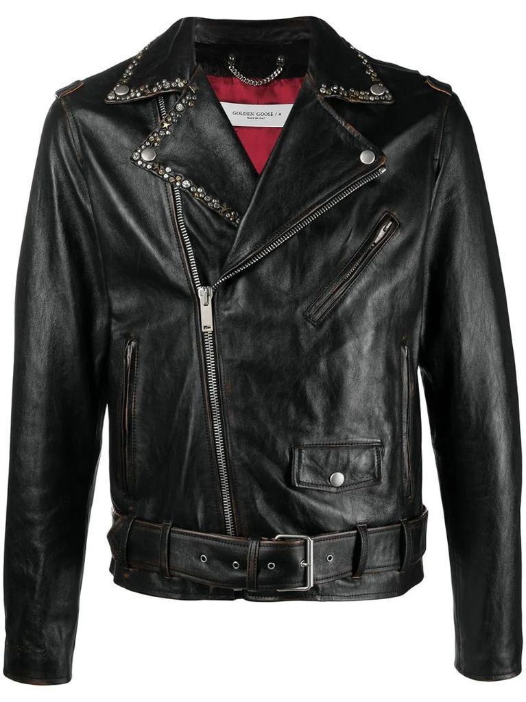belted waist biker jacket