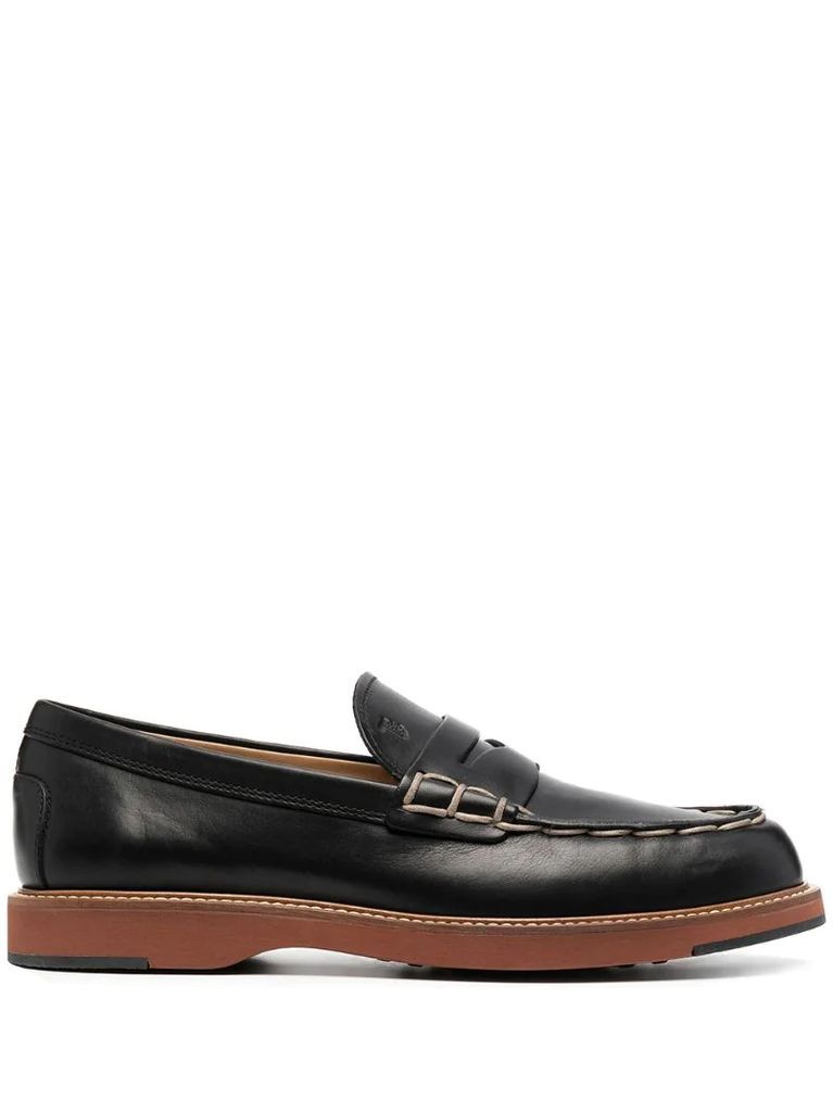 contrast stitching chunky sole loafers