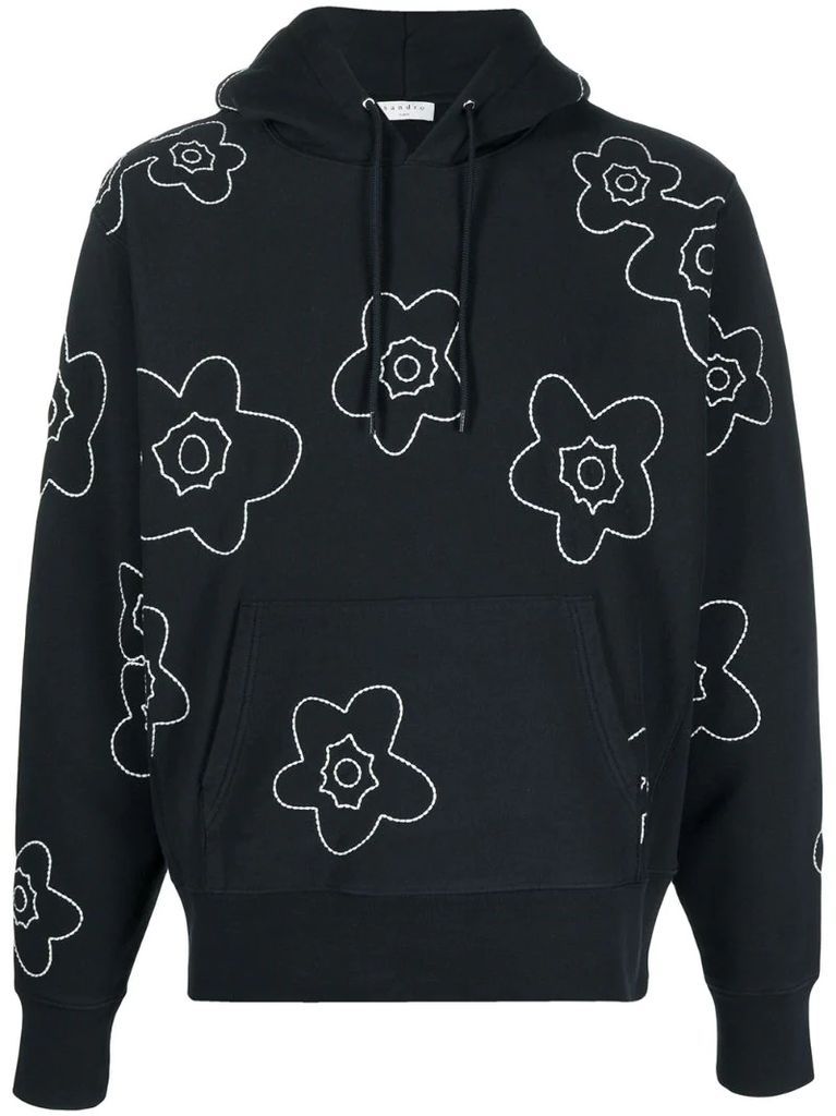 embroidered floral long-sleeved hoodie