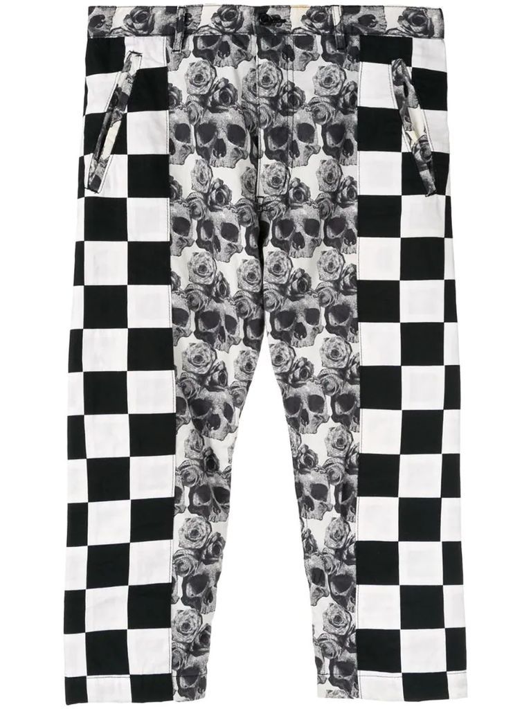 skull and roses print trousers