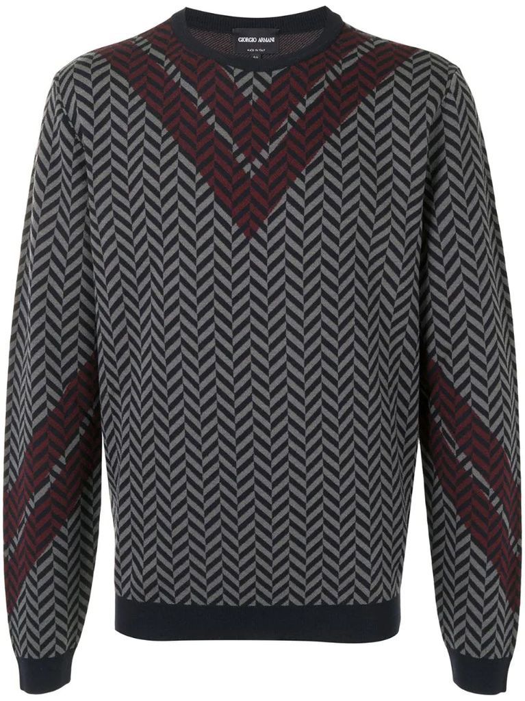 herringbone-patterned jumper
