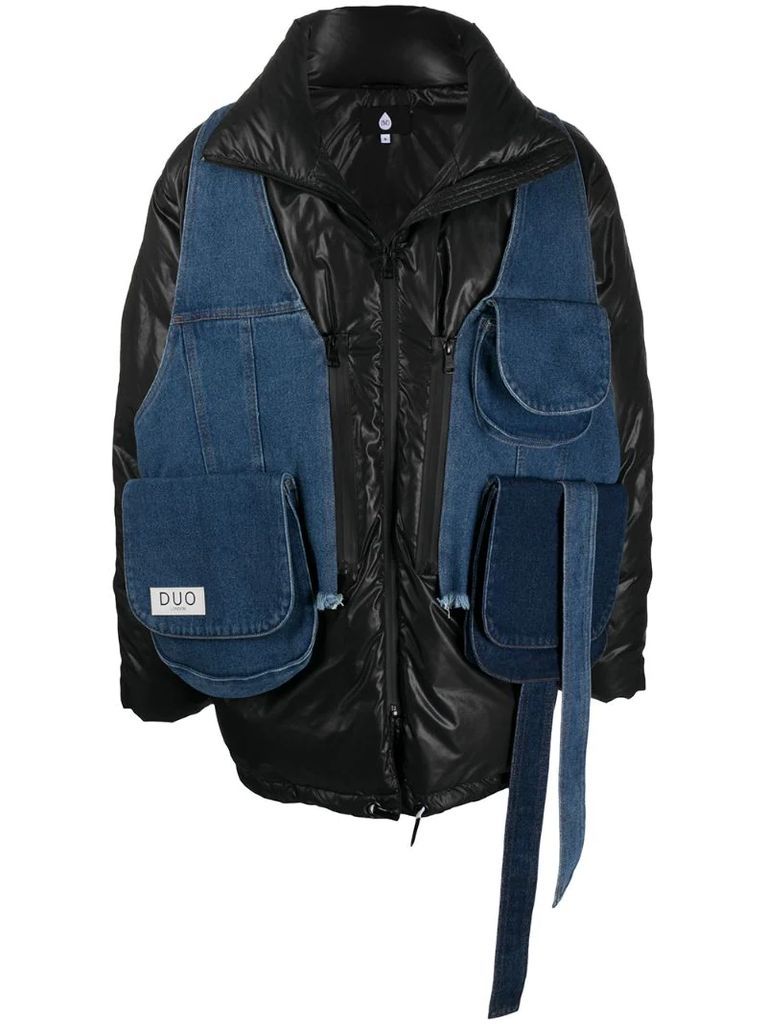 denim-detailed puffer jacket