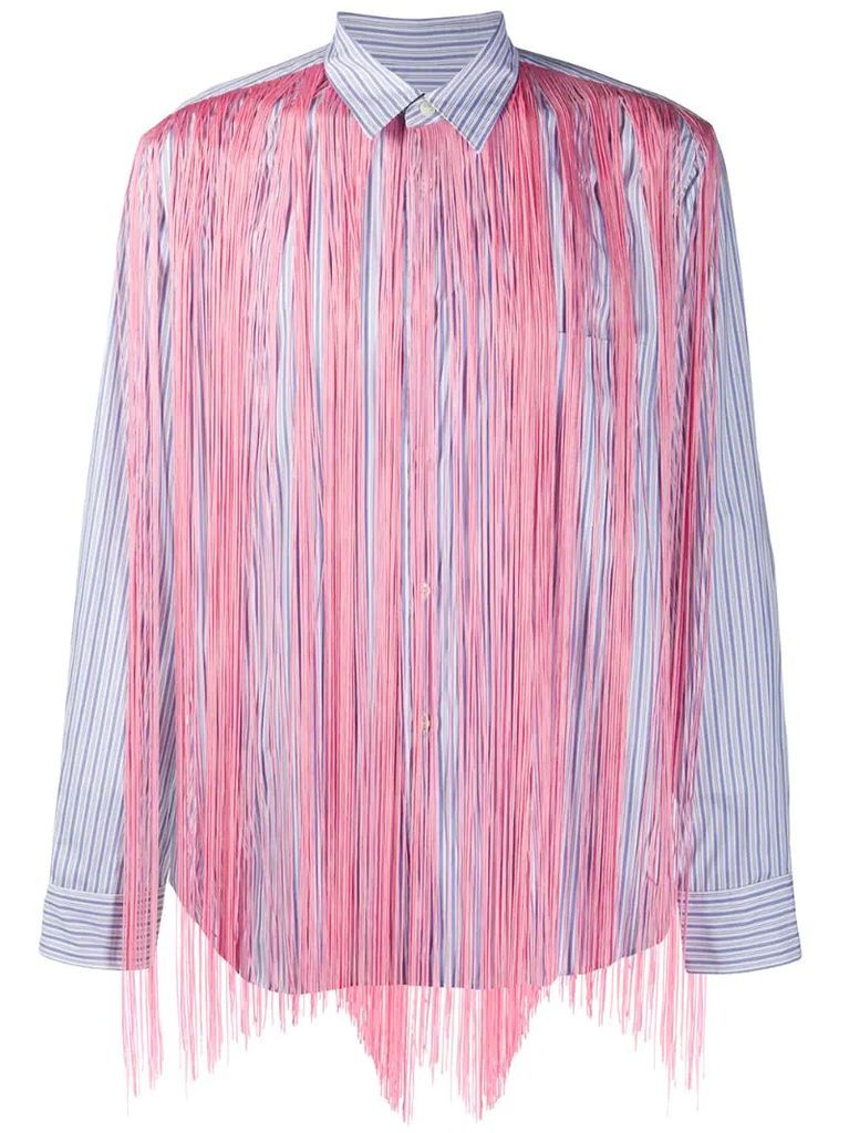 fringed striped button-down shirt