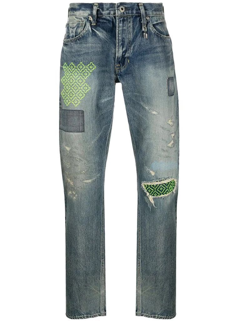 distressed straight leg jeans