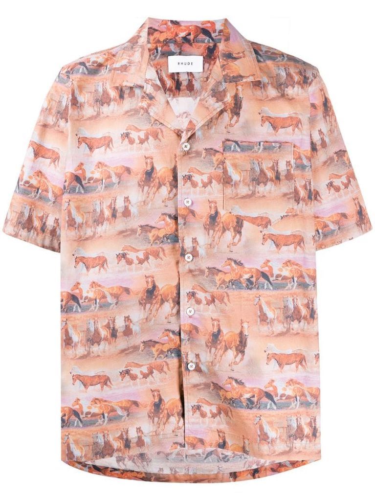 short sleeve horse print shirt