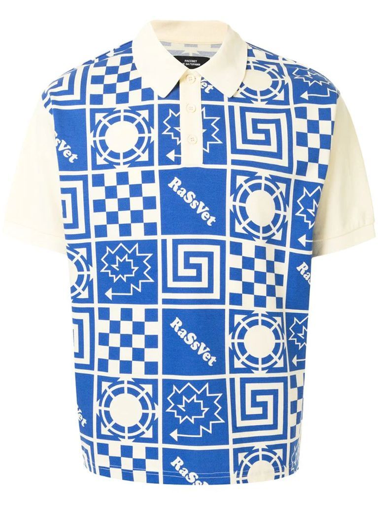 geometric-print polo shirt