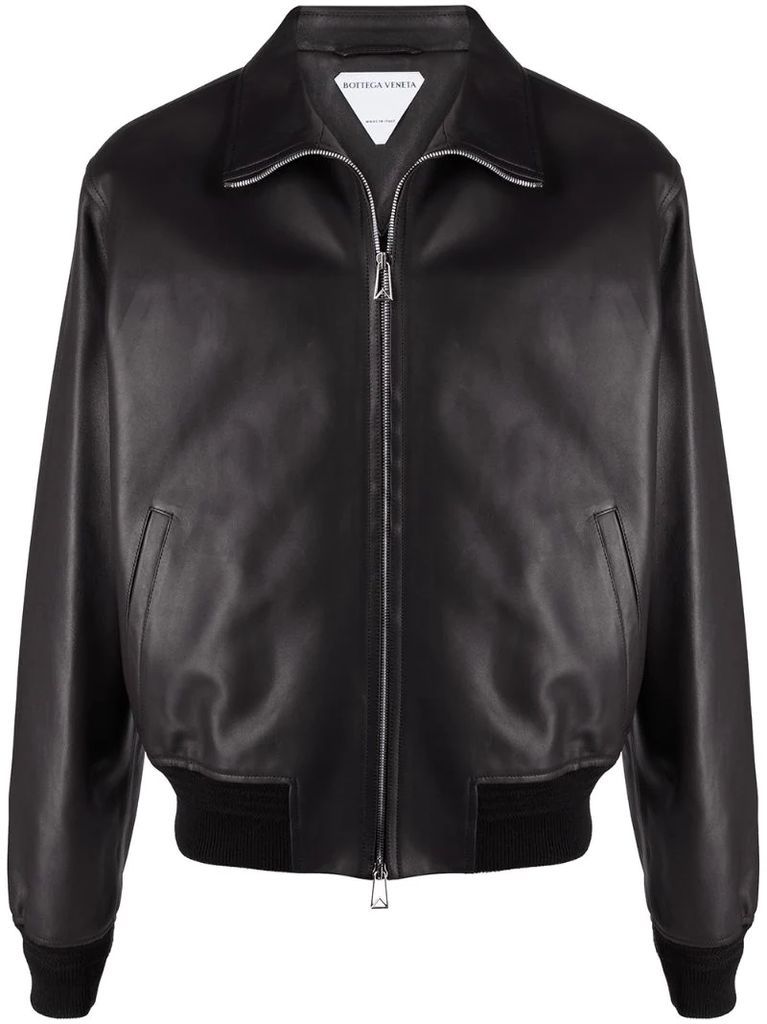 leather zip-up jacket