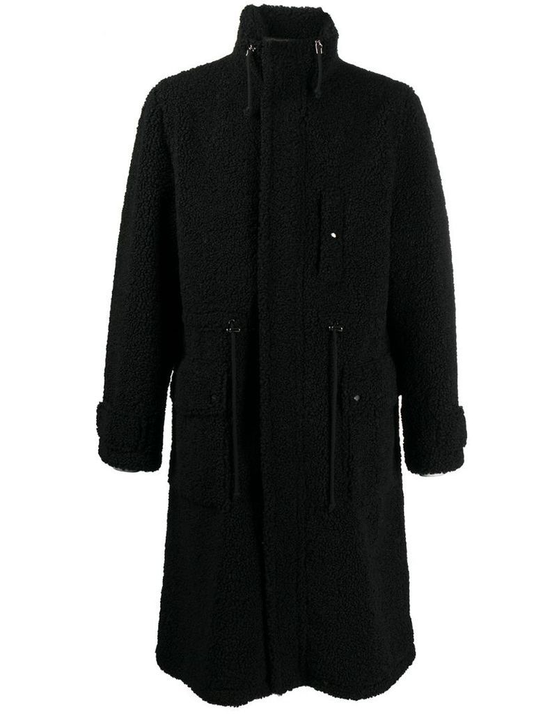 high-neck faux shearling long coat
