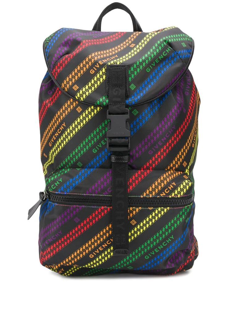 logo stripe buckled backpack