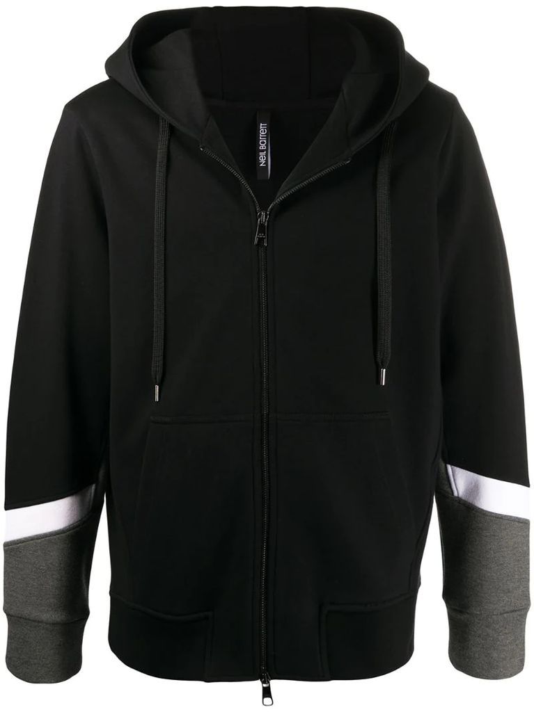 panelled sleeves zipped hoodie
