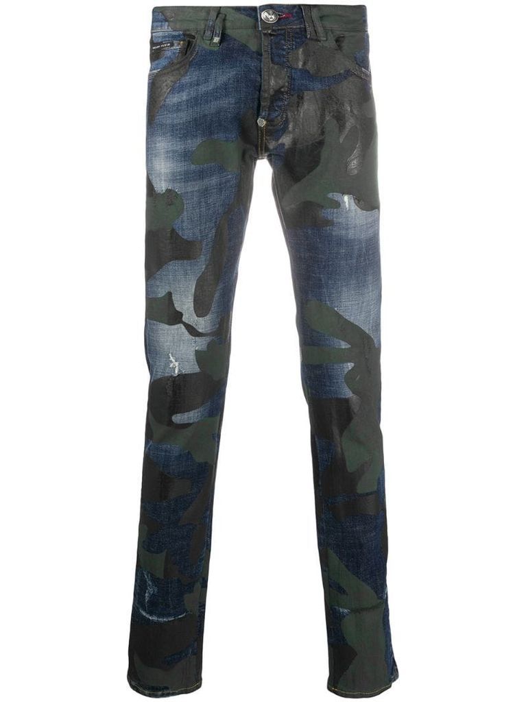camouflage print straight jeans