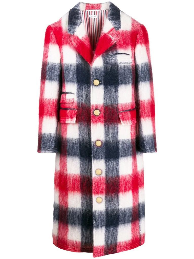 long checkered single-breasted coat
