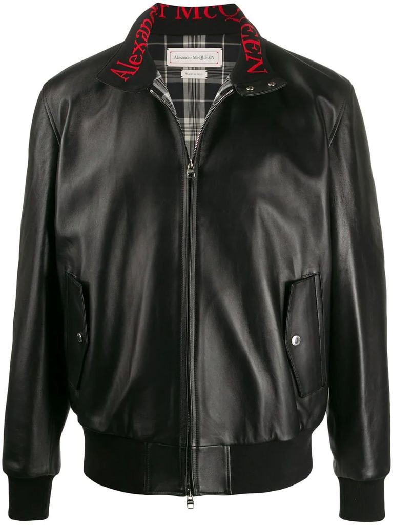 lambskin zipped bomber jacket