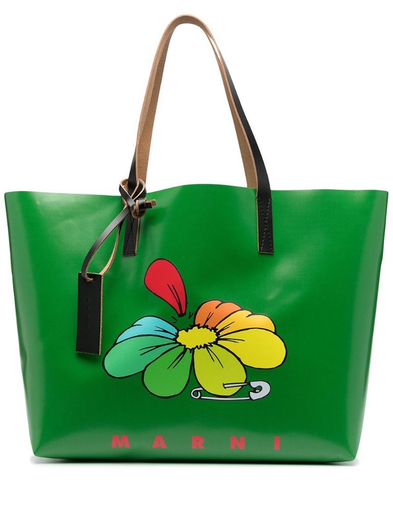 daisy-print logo tote bag