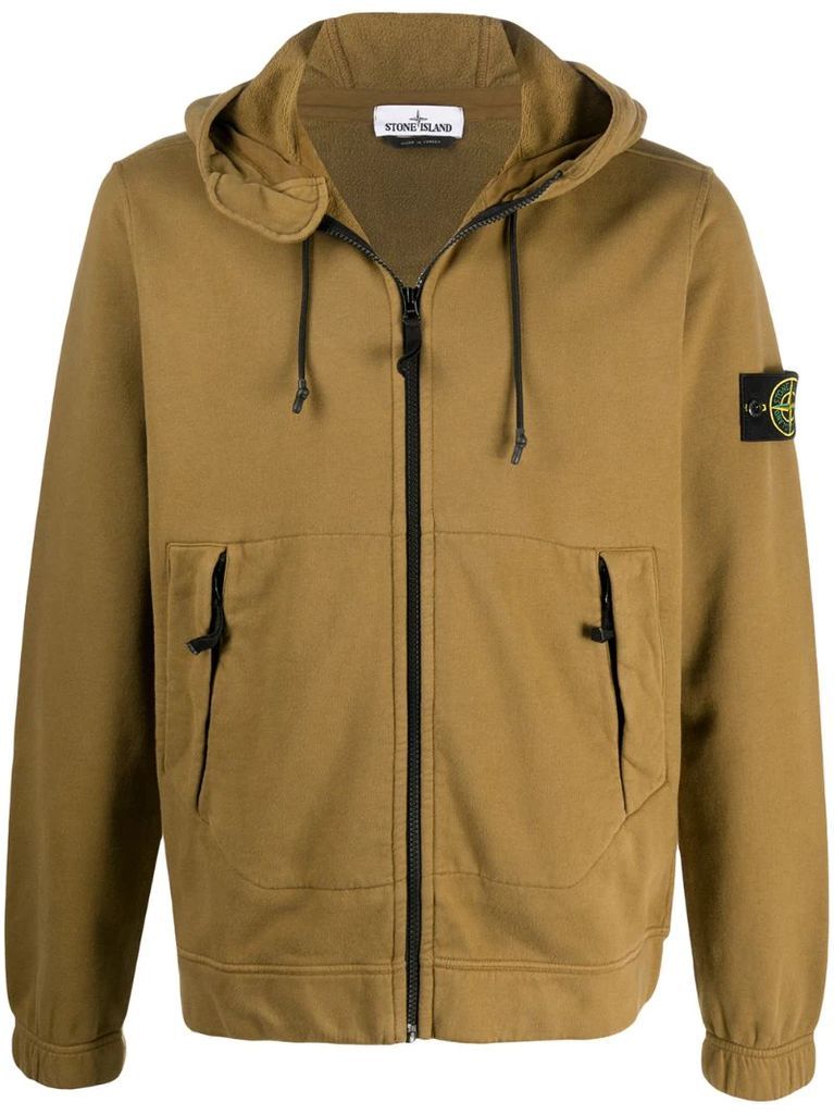 zipped logo patch hoodie