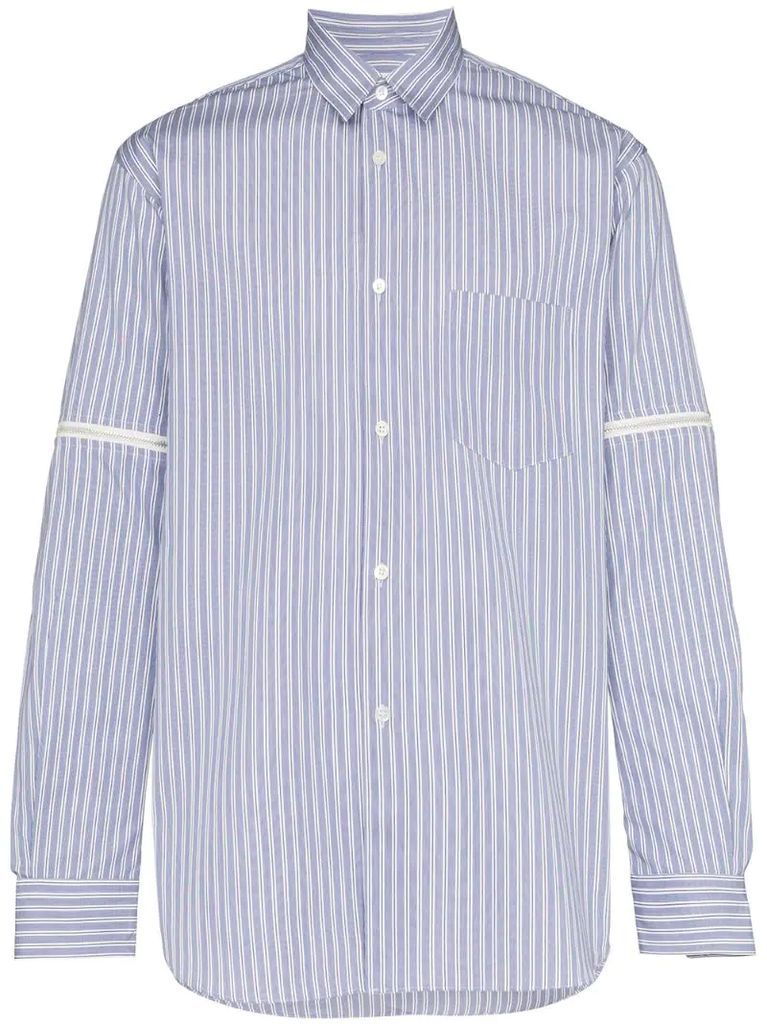 zip-detail striped shirt