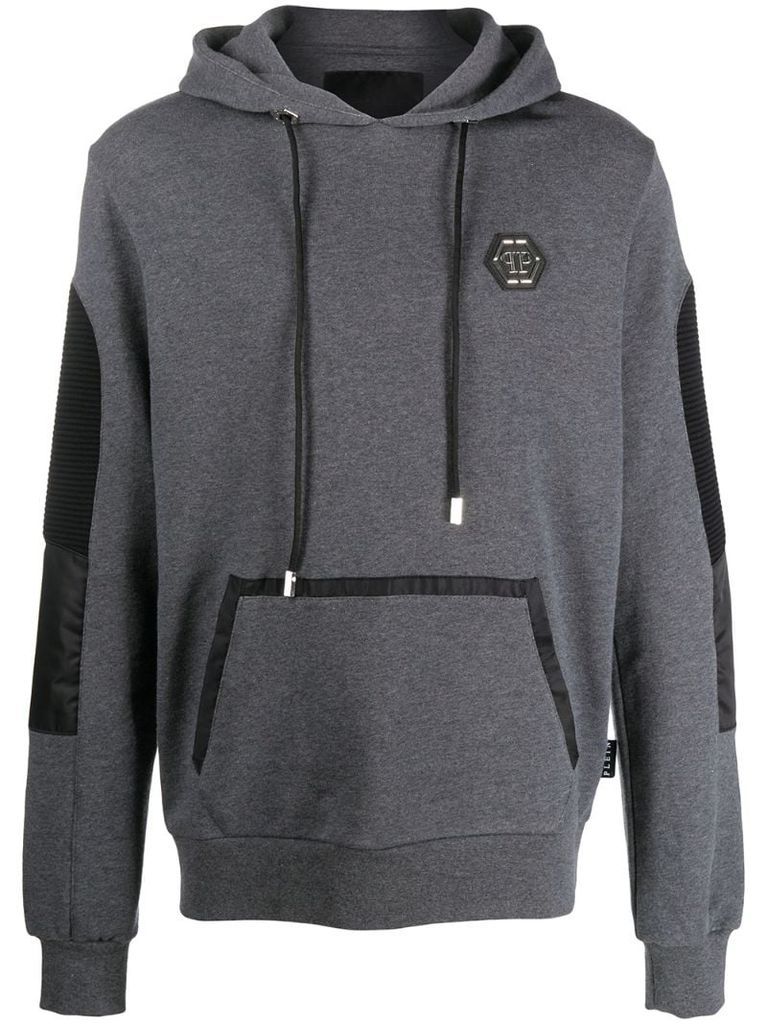 ribbed arm panel cotton hoodie