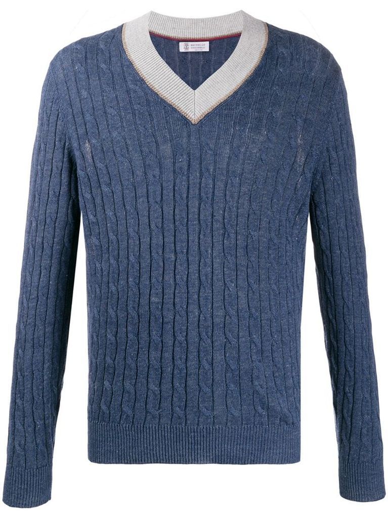 V-neck cable-knit sweater