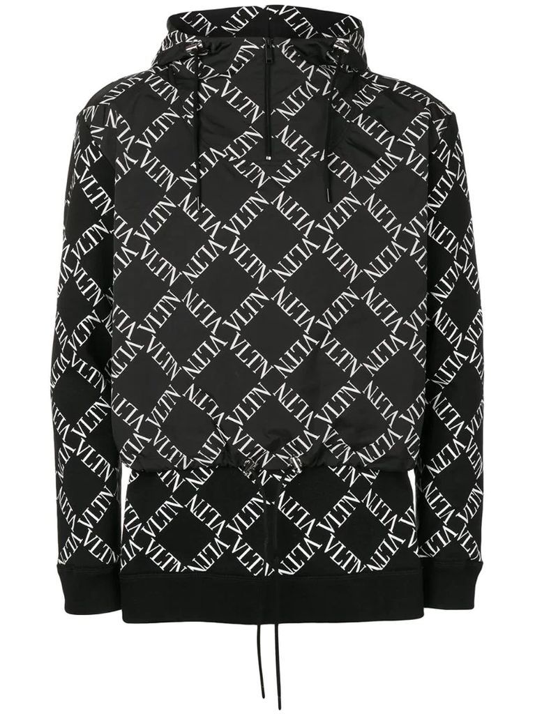 logo grid print hoodie