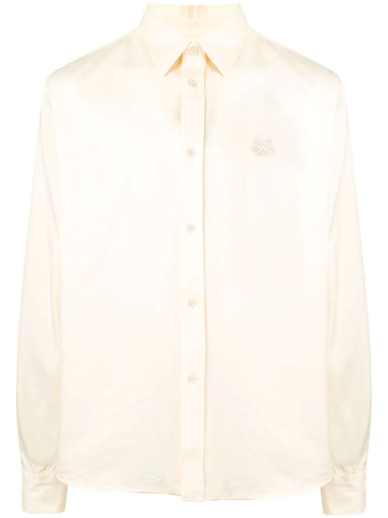 cotton button-down shirt with tiger embroidery