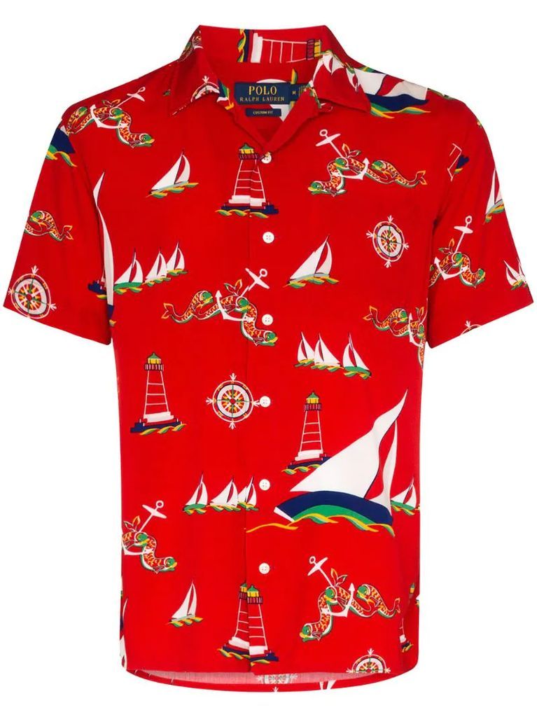 boat-print short-sleeve shirt