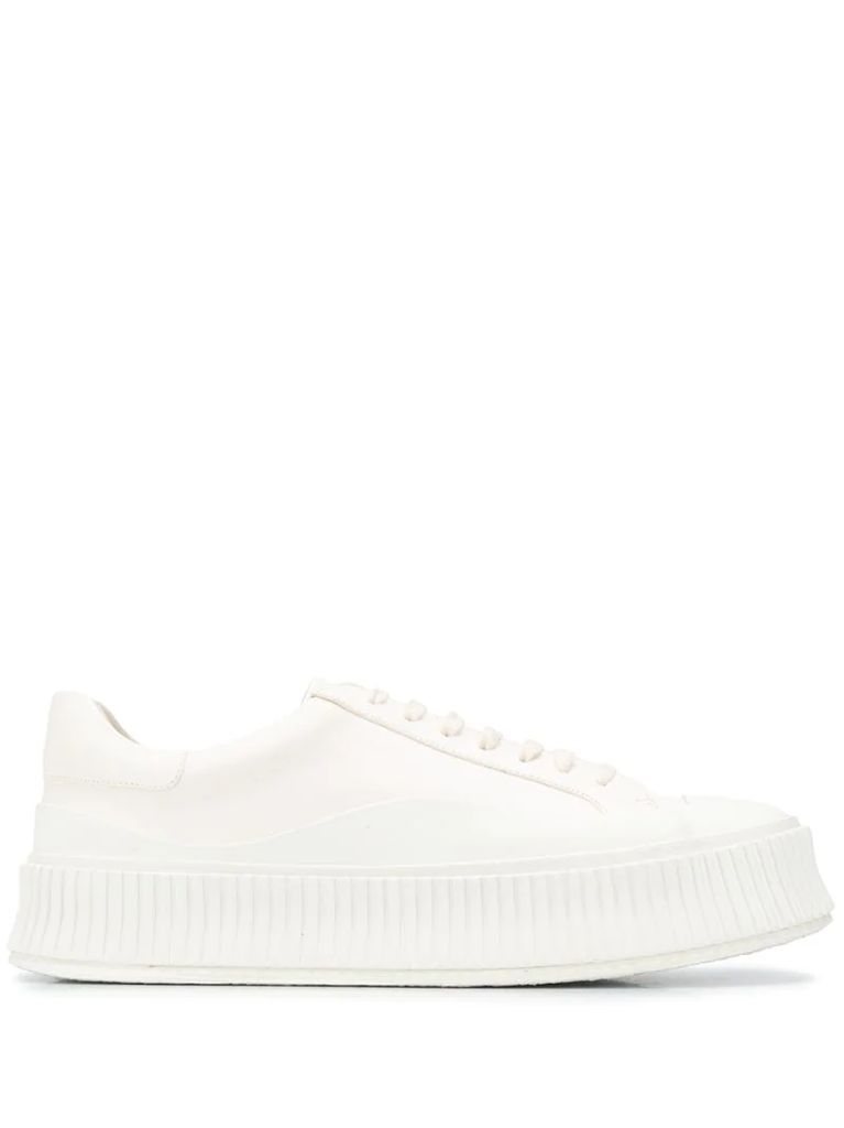 ribbed low-top leather sneakers