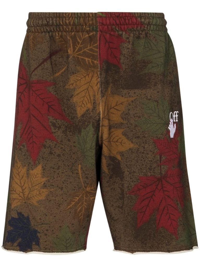 leaf-print cotton shorts