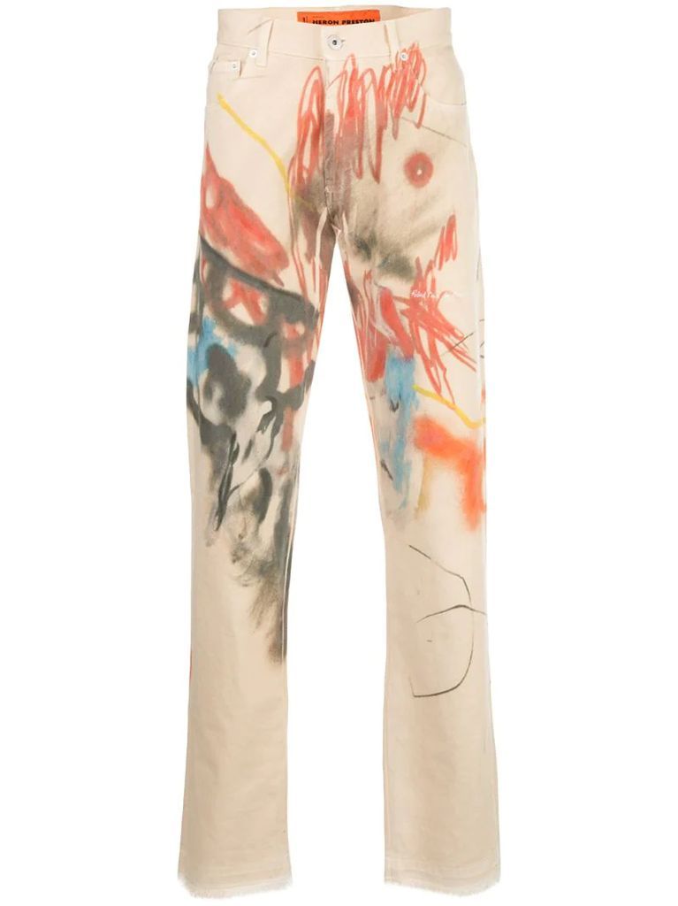 slim-fit abstract print jeans