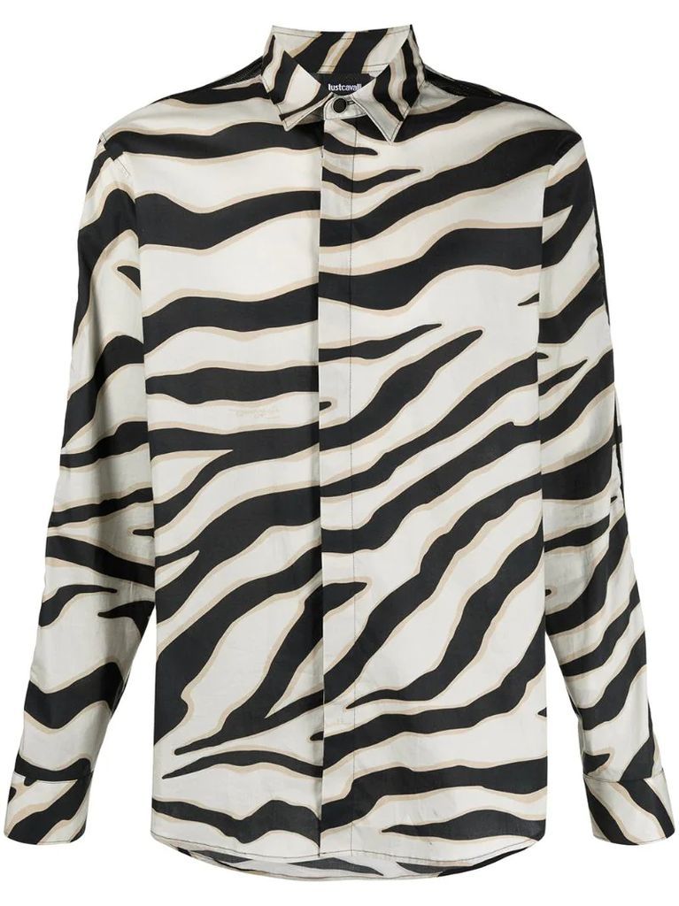 zebra-print button-up shirt