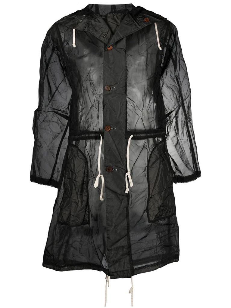 semi-sheer mid-length raincoat