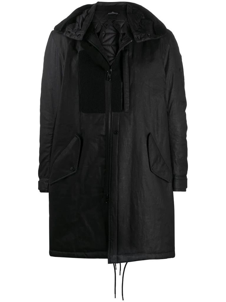 hooded patchwork parka coat