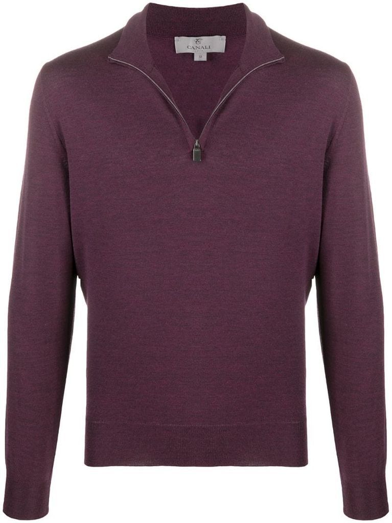 zipped funnel-neck pullover