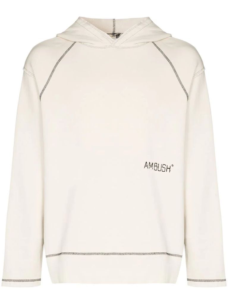 contrast-stitch logo-print hoodie