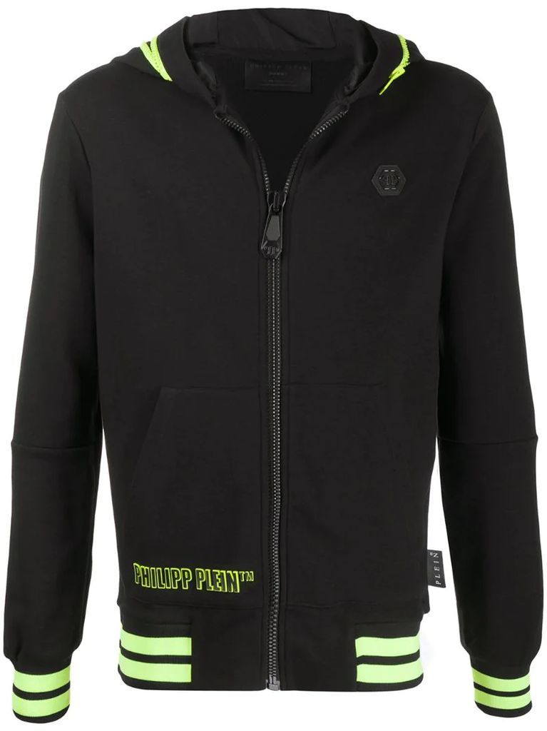 logo embossed zipped hoodie