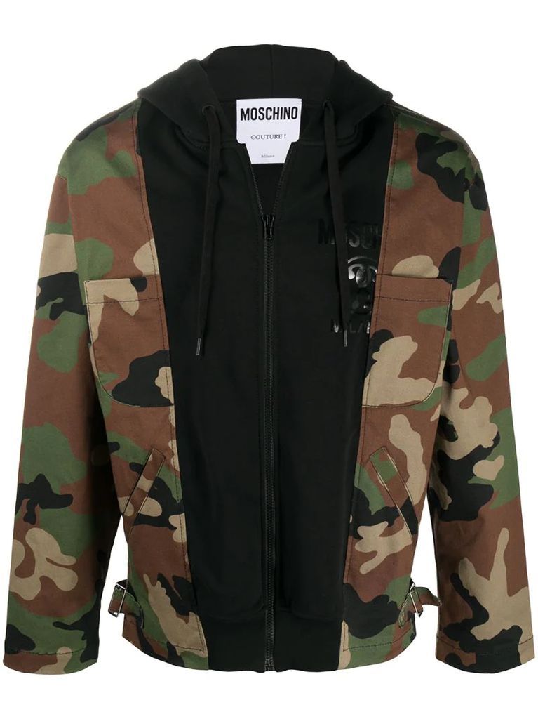 camouflage print panelled jacket