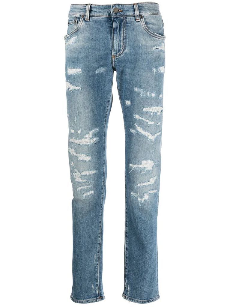 ripped straight-leg jeans