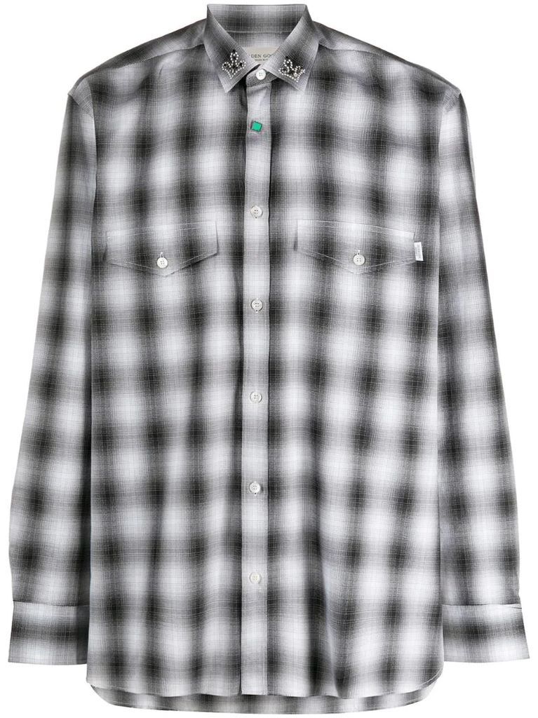collar embellished checked shirt