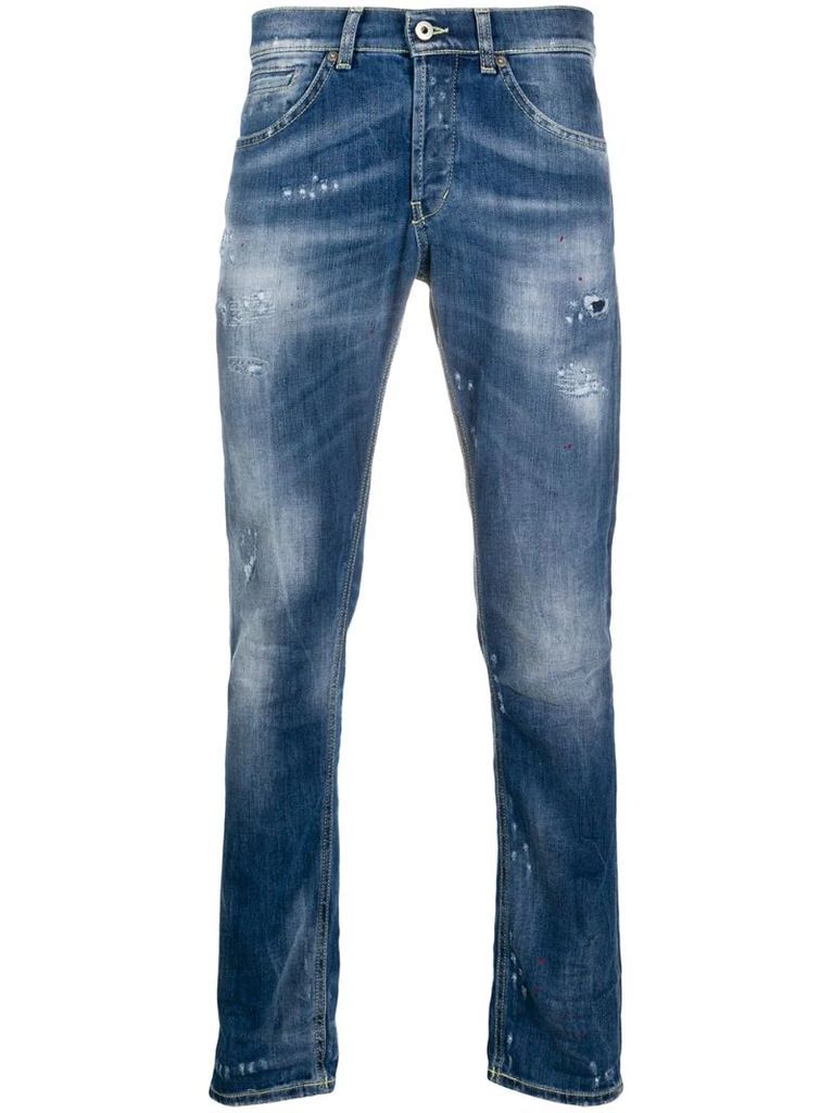 distressed slim-fit jeans