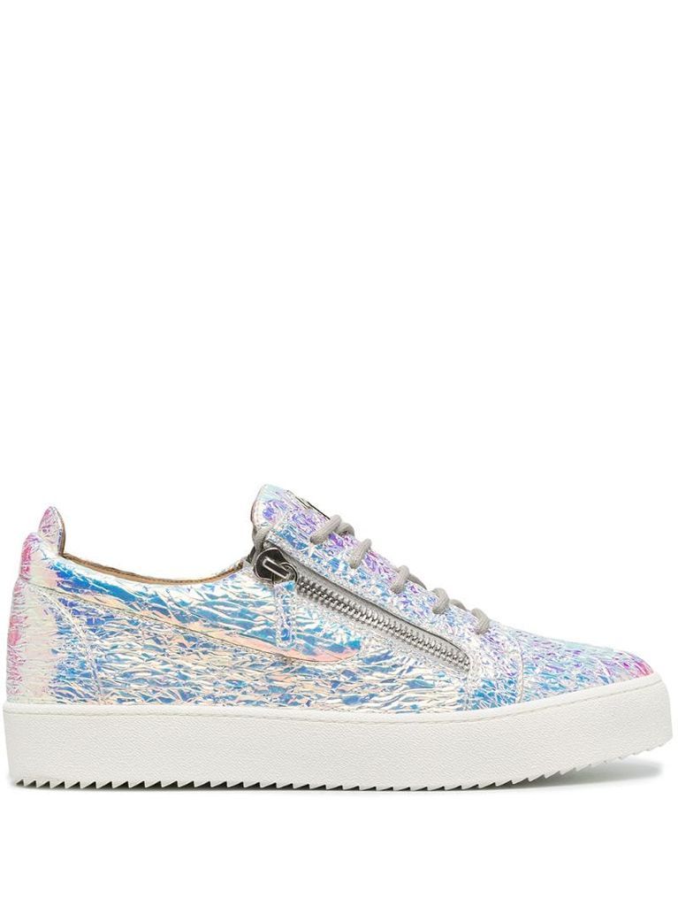 low top holographic effect sneakers