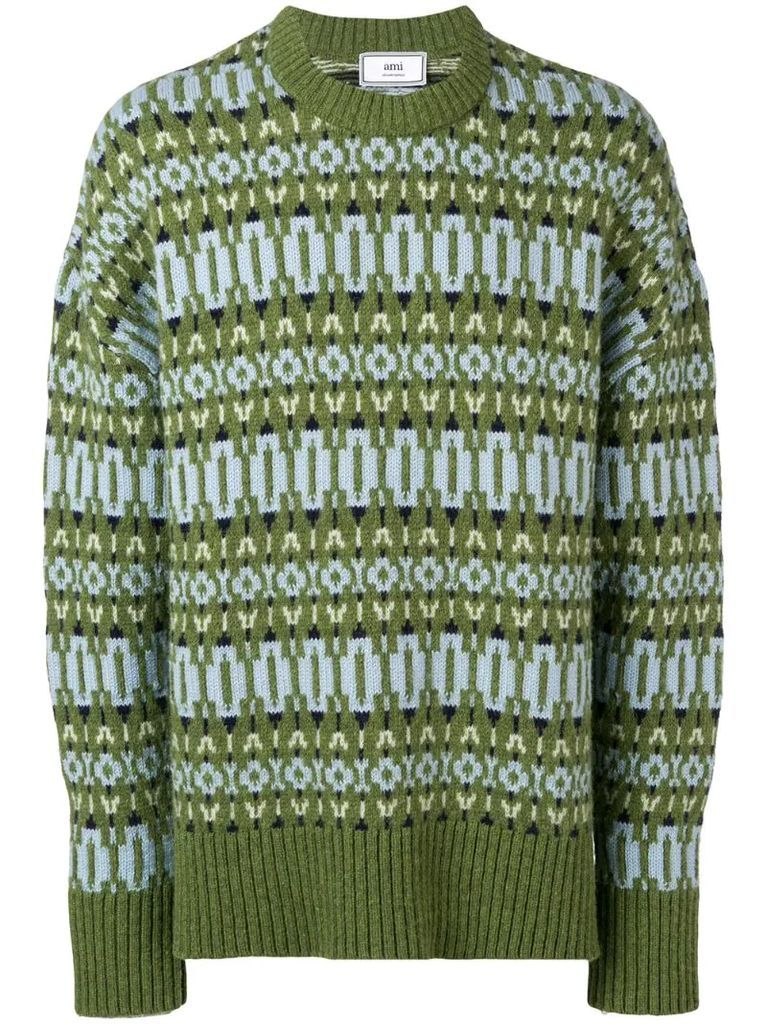 crew neck Sweater Nordic Jacquard Pattern