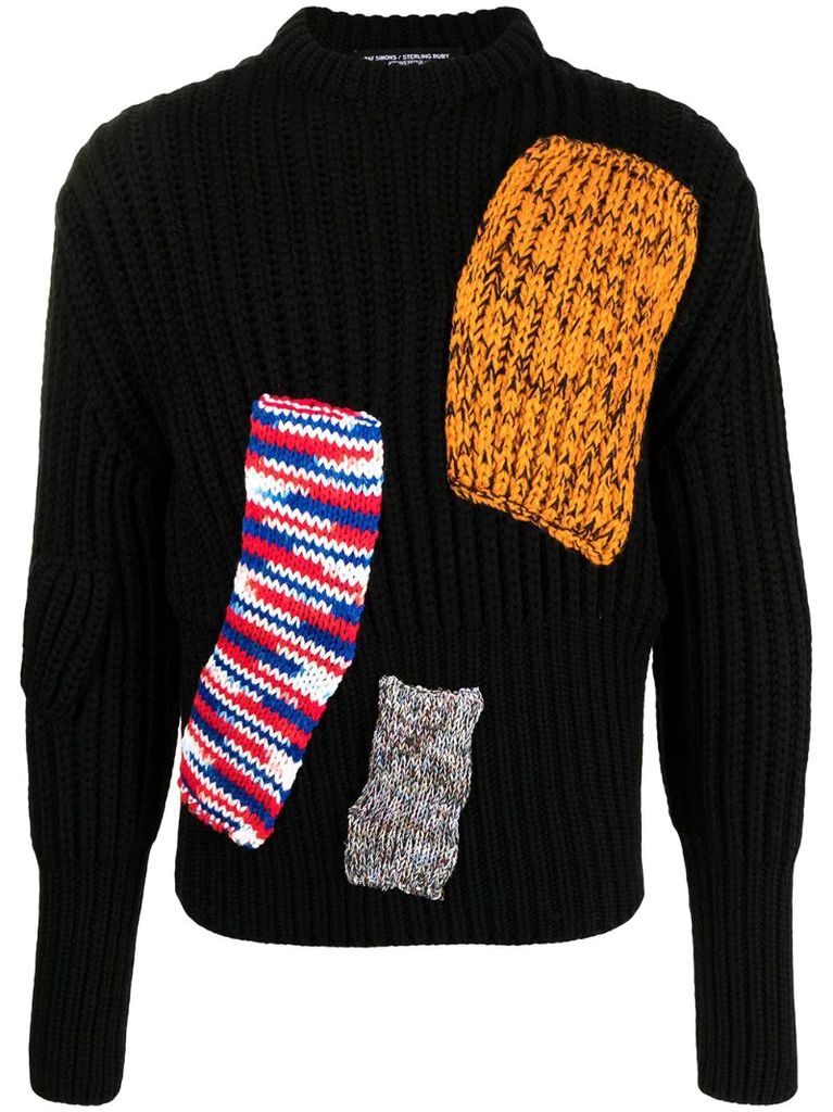 patchwork design ribbed-knit jumper
