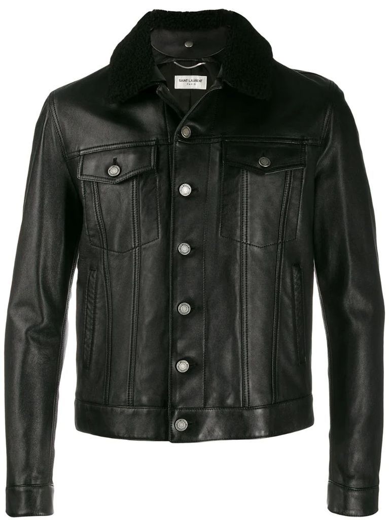 shearling collar buttoned jacket