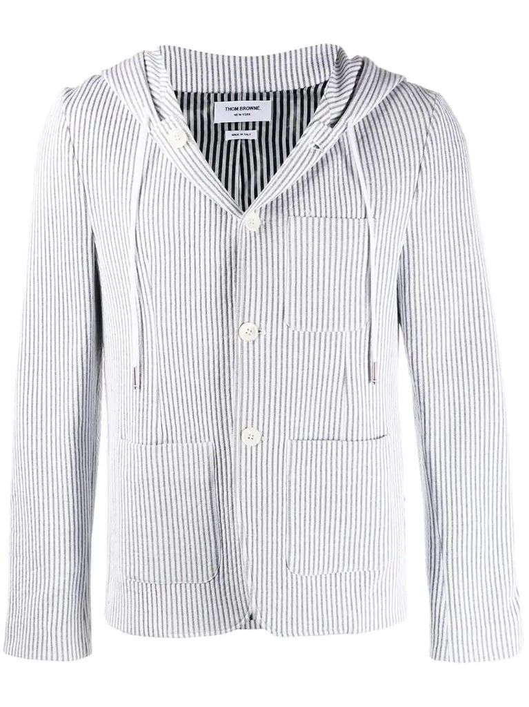 seersucker striped hooded blazer
