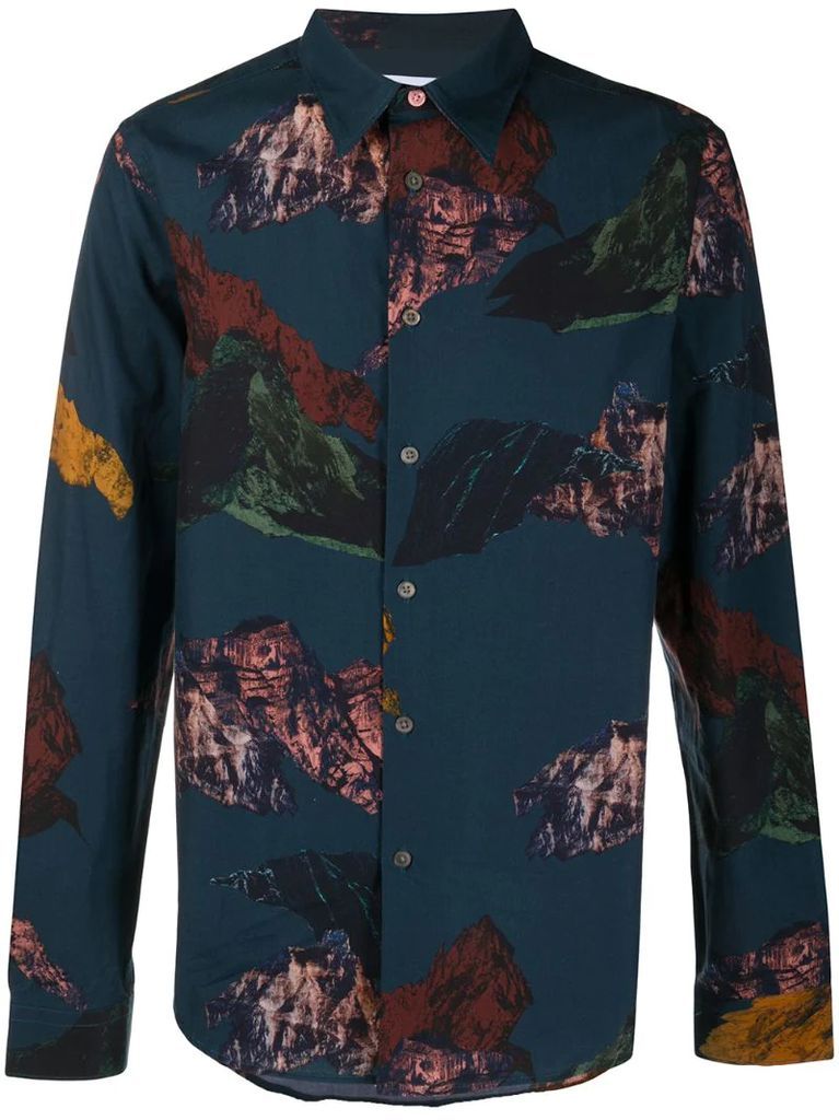 geology-print long sleeved shirt