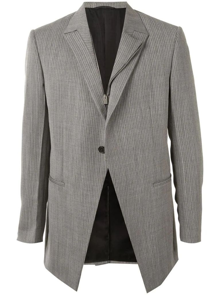 off-center zip striped blazer