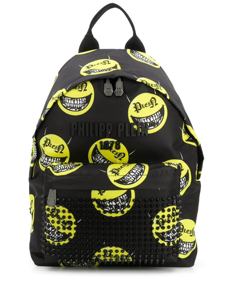 smile print studded backpack
