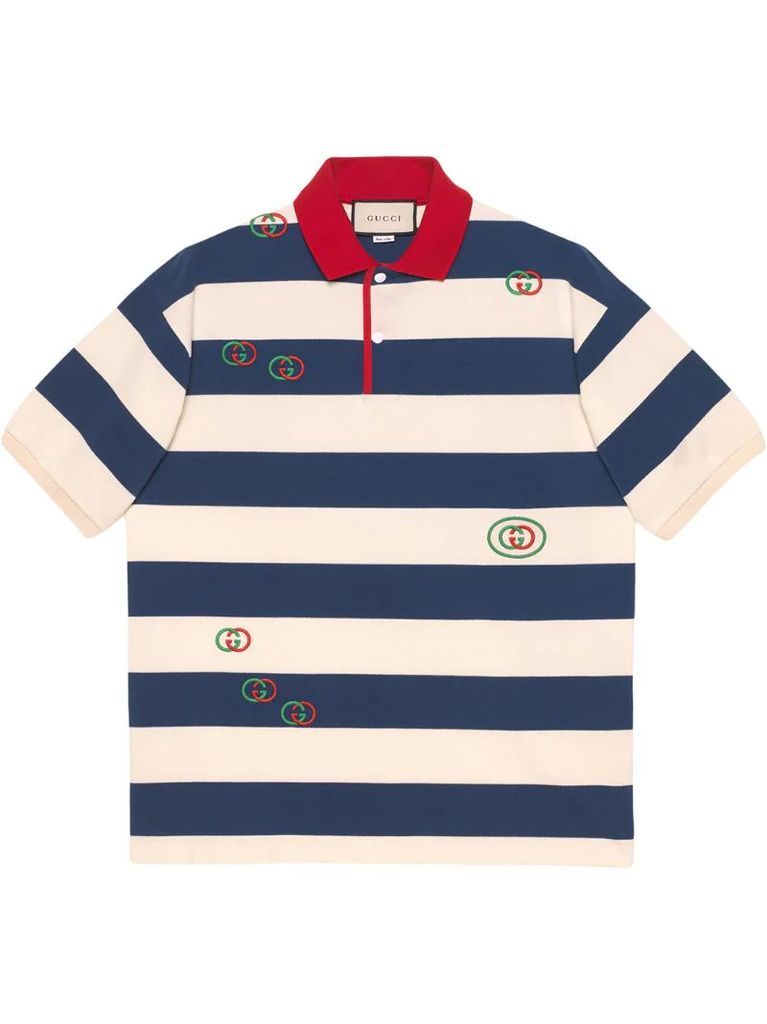 Embroidered striped jersey polo